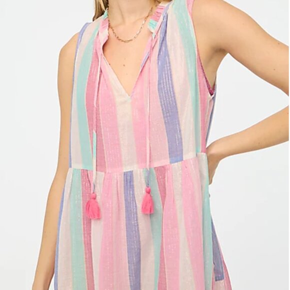 NWT J. Crew  Factory Ruffle Shimmer Beach Tiered Sheer Dress Pastel Stripe Sz S - Picture 7 of 9